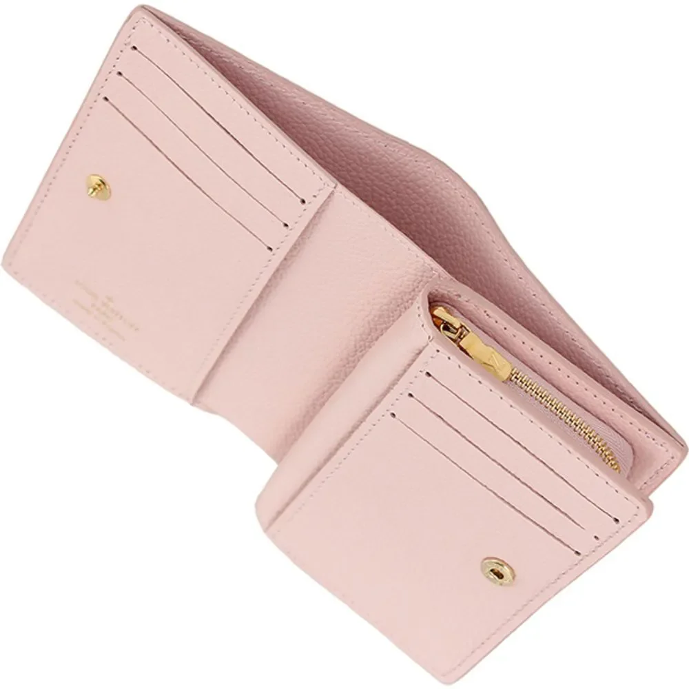 Portefeuille Broderie Monogram Implant Calf Leather Pink Gold Wallet Flap - Picture 5 of 8